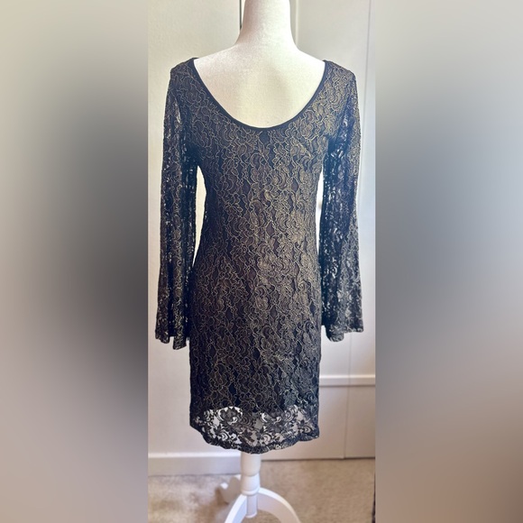 Gianna Bini black dress with a gold lace pattern- M - Picture 12 of 15